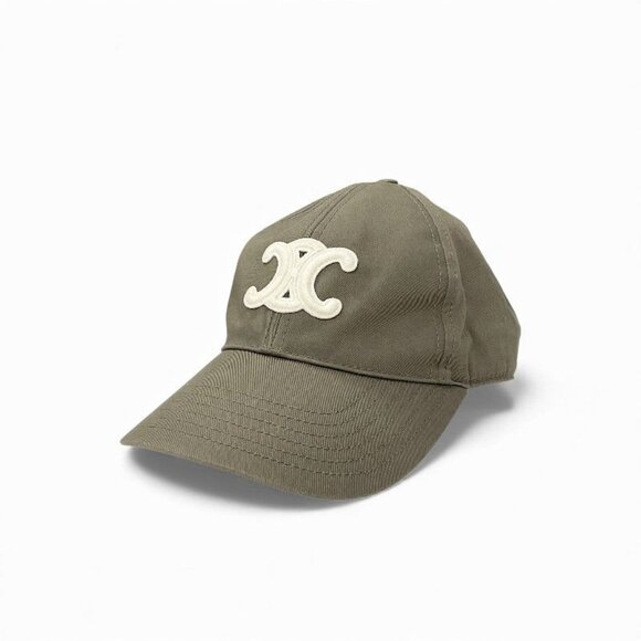 Celine Cap Hat Cotton Khaki White Gold Triomphe main image 4